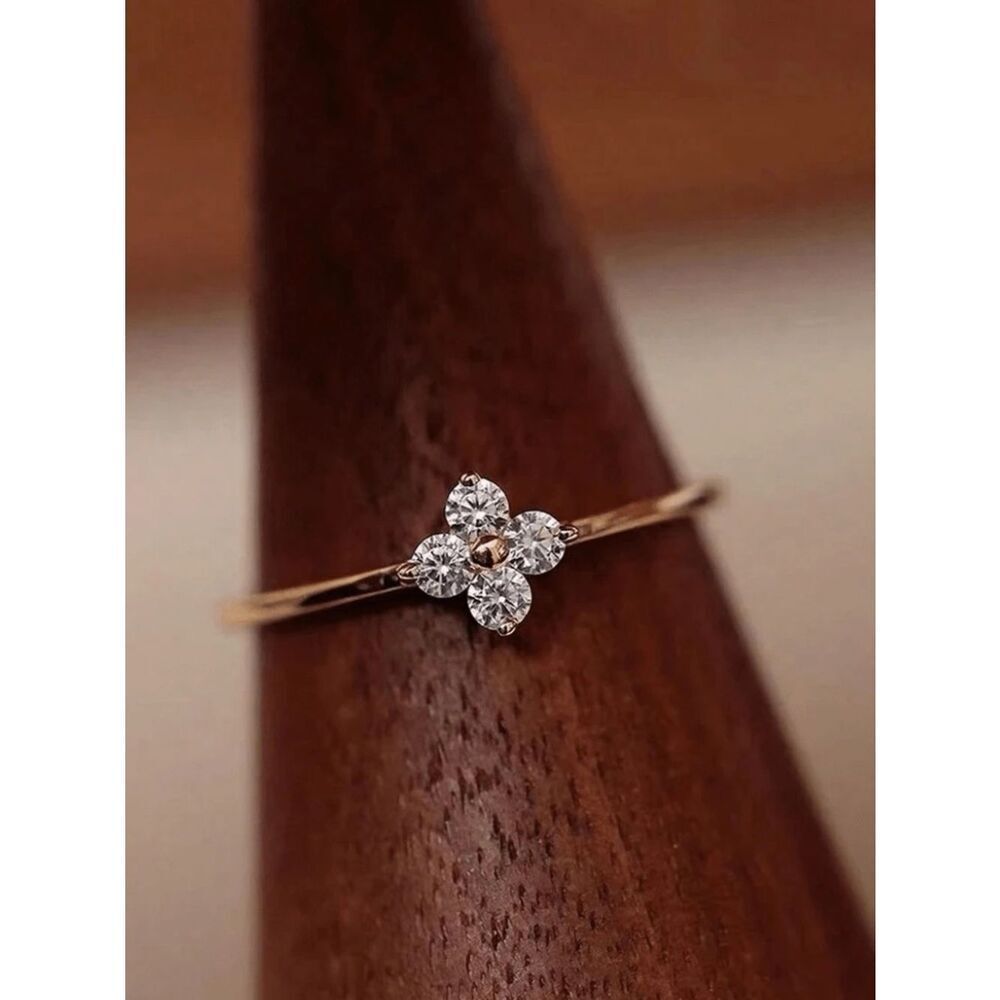 Delicate Yellow 18k Gold plated Floral Diamond Cluster Ring R 588